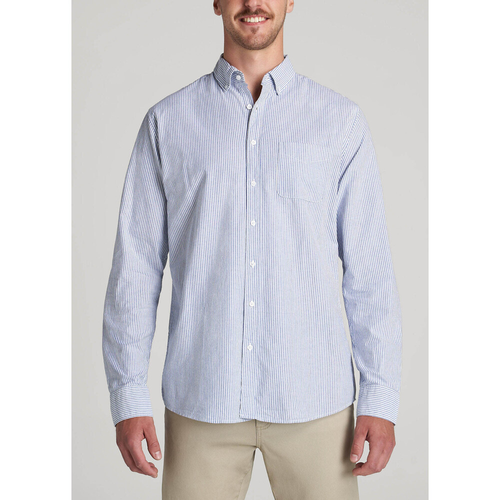 American Tall Washed Oxford Shirt for Tall Men in Blue Banker Stripe Size SS / T